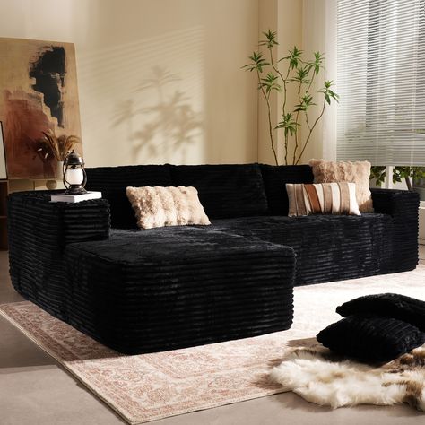 You'll love the Ebern Designs 2 - Piece Corduroy Sectional - No Assembly Required at Wayfair Canada - Great Deals on all products with Free Shipping on most stuff, even the big stuff. Minimalist Living Room Black Couch, Black Apartment Decor, Black Couch Living Room Decor, Cloud Sectional, Sofa Apartment, Black Couch Living Room, Black Couch, Couches For Living Room, Black Couches