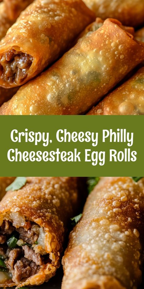 As I prepared these Crispy, Cheesy Philly Cheesesteak Egg Rolls for family game night, the aroma filled our home, sparking laughter and excitement. Each crispy bite brought smiles, making it a cherished memory shared over delicious food and togetherness. Philly Egg Roll Recipes, Philly Cheese Egg Rolls Recipe, Philly Cheesesteak Egg Rolls Recipes, Chicken Philly Cheesesteak Eggrolls, Philly Egg Rolls, Philly Cheesestake Egg Rolls, Philly Cheesesteak Eggrolls, Cheesesteak Egg Rolls Recipe, Egg Roll Filling Recipes