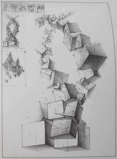 Geometric Art Drawing Simple, Geometric Designs Art Creative, Illusion Of Depth, Geometric Shapes Drawing, Perspective Sketch, Structural Drawing, Perspective Drawing Lessons, Geometric Shapes Art, Architecture Design Drawing