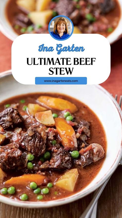 Ina Garten Ultimate Beef Stew Nyt Beef Stew Recipe, Ina Garten Beef Stew Barefoot Contessa, Ina Garten Unforgettable Beef Stew, Ultimate Beef Stew Ina Garten, Ina Garten Ultimate Beef Stew, Short Ribs Stew Recipe, Beef Stew With Peas, Ina Garten Soups, Short Rib Stew Recipe