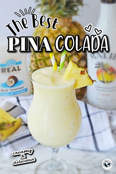 This frosty Pina Colada made with coconut rum is almost like a vacation to the tropics! Close your eyes and sip! We can dream! Either way, the flavor is delicious! Light Pina Colada Recipe, Pina Colada Drinks Alcohol, Pina Colada Recipe Alcoholic, Pina Colada Margarita, Easy Frozen Drinks Alcohol, Pina Colada Recipe Virgin, Piña Colada Recipe Alcohol, Pins Colada Recipe, Malibu Pina Colada