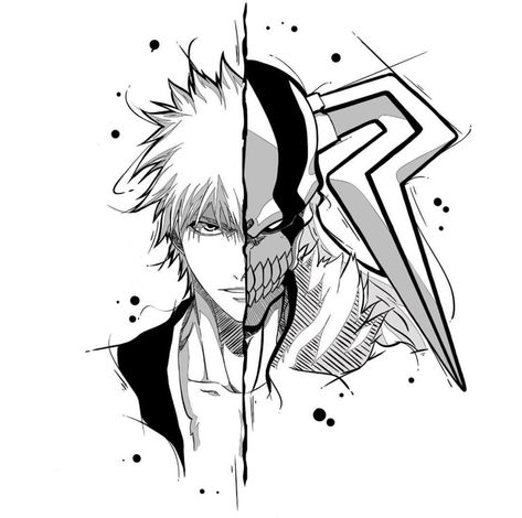 Vasto Lorde Ichigo Tattoo, Ichigo Kurosaki Tattoo Design, Small Bleach Tattoo, Bleach Tatoos Ideas, Bleach Ichigo Tattoo, Ichigo Tattoo Design, Ichigo Hollow Mask Tattoo, Anime Tattoos Bleach, Bleach Manga Tattoo