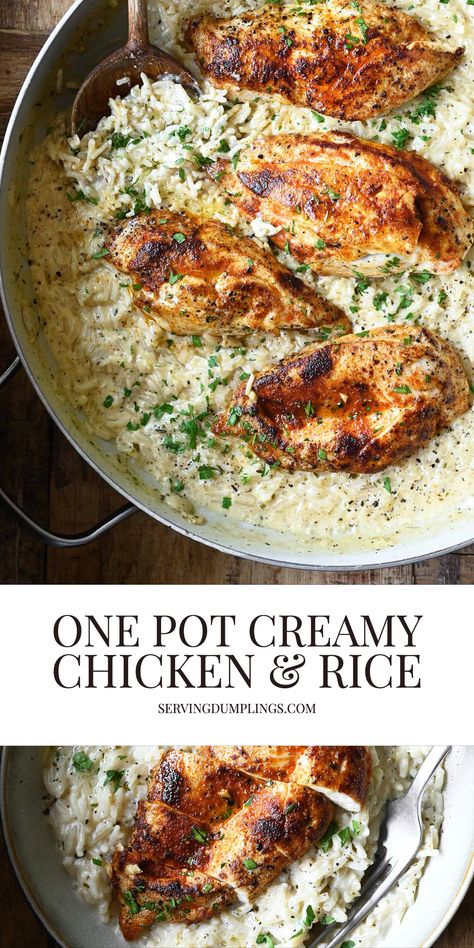 Easy Chicken One Pan Recipes, Vegetarian Chicken And Rice, Yummy Chicken And Rice Recipes, Rice And Chicken Breast Recipes, Chicken Thigh Supper Ideas, Rice And Chicken Dinner, Rice And Meat Dishes, Meals Over Rice, Creamy Chicken And Veggies