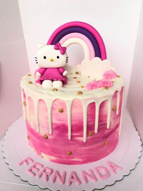 Hello Kitty Drip Cake, Birthday Cake Round, Kitty Birthday Cake, Hello Kitty Birthday Cake, 15th Birthday Cakes, Kitty Cake, Hello Kitty Cake, Hello Kitty Birthday, Drip Cake