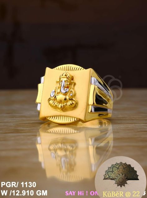 KUBER JEWELLERS B7 Men’s Ring Design Gold, Gold Rings For Men Indian Gods, Ganesh Rings For Men Gold, Gents Gold Ring Design, Men's Rings Gold Indian, Gents Ring Design, Gents Gold Ring, Man Gold Bracelet Design, Gold Pendants For Men