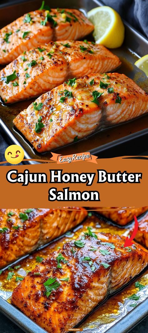 Dive into the spicy-sweet harmony of Cajun Honey Butter Salmon. This dish combines the rich, bold flavors of Cajun seasoning with a glaze of honey butter, creating a succulent meal that's a feast for the senses. #CajunSalmon #HoneyButter #FlavorfulFeast Cajun Honey Butter Salmon, Honey Butter Salmon, Spicy Salmon Recipes, Cajun Salmon, Honey Salmon, Butter Salmon, Salmon Seasoning, Spicy Salmon, Spicy Honey