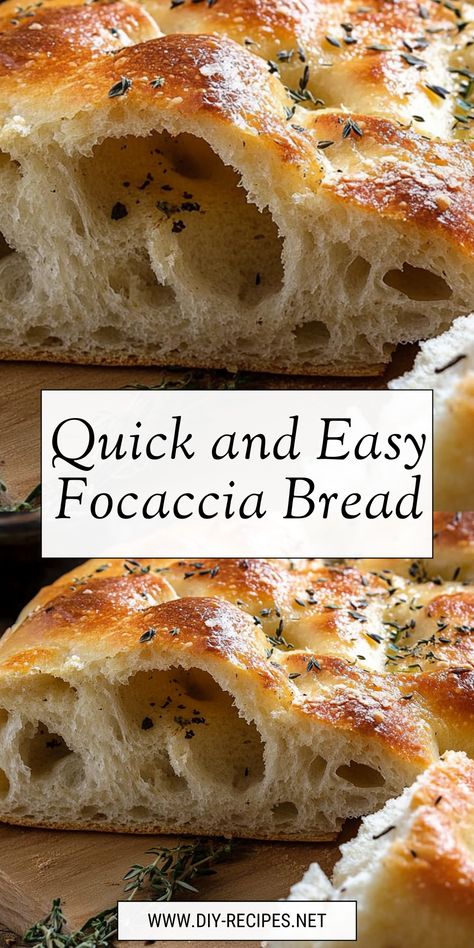 Need a quick bread recipe? This Focaccia Bread is easy to make and ready in no time! Soft, flavorful, and perfect for any meal. Focaccia Bread Quick, Focaccia Dough Recipe, Quick Rise Focaccia Bread, Bread For Dinner Meals, Foccacia Bread Plain, No Yeast Foccacia Bread, Bread Focaccia Recipes, Quick Faccia Bread Recipes, No Rise Focaccia Bread