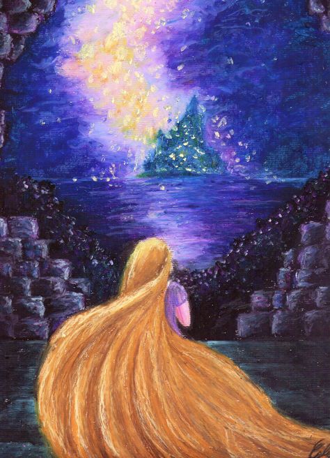 Rapunzel Panorama by GF by GFantasy92.deviantart.com Howls Moving, Oil Pastel Paintings, Pastel Paintings, Castle Art, Oil Pastel Art, Disney Rapunzel, Oil Pastel Drawings, Disney Tangled, Oil Pastels