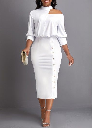 Formal Dressing For Women Office Outfits, Formal Church Dresses, White Dresses For Church, Pencil Dress Outfit Casual, Pencil Dress Outfit Classy, Stylish Church Outfits, Pencil Gown, White Pencil Dress, Office Wears