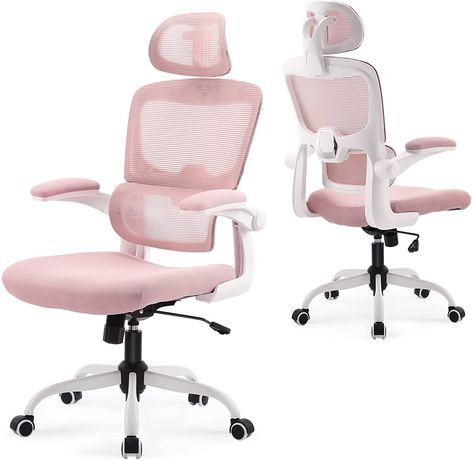 Cute Ergonomic Chair, Pink Office Chair With Wheels, Pink Rolling Chair, Desk For Rooms, Chair For Desk In Bedroom, Desk Chair Pink, Cute Office Chairs, Cute Chairs For Desk, Aesthetic Chairs For Desk