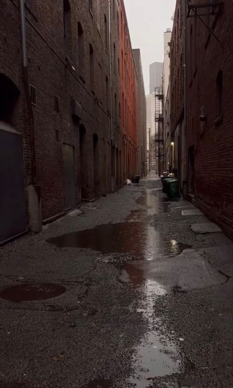 City Ally Way, Gloomy Street Aesthetic, Ally Way Aesthetic, Ally Way Drawing, Rainy Seattle Aesthetic, Ally Way Background, Backround Refrences, Rainy Alleyway, Ally Way