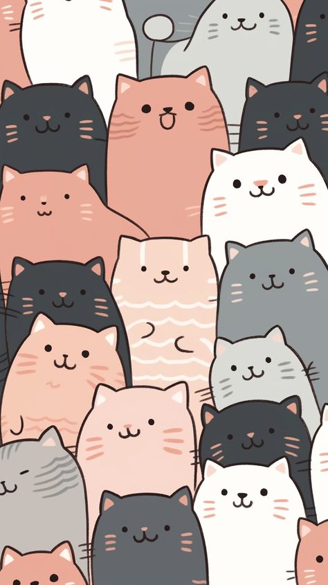 Cute kawaii pastel cats mobile phone wallpaper - by OpalDesigns. Cats Mobile Wallpaper, Cute Cat Illustration Wallpaper, Cat Drawing Aesthetic Wallpaper, Cute Cat Wallpapers For Phone, Cute Cat Phone Wallpaper, Cute Wallpapers Cat Cartoon, Cute Cats Aesthetic Wallpaper Cartoon, Cute Cats Wallpaper Aesthetic, Cute Cat Background Wallpapers