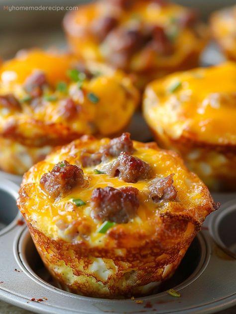 Delicious Sausage, Egg, & Cheese Bisquick Muffins Recipe - My Home Made Recipe Sausage Egg And Cheese Bisquick Muffins, Bisquick Sausage Muffins Breakfast, Bisquick Easy Sausage Breakfast Muffins, Breakfast Muffins Egg Sausage Bisquick, Sausage Egg Bisquick Muffins, Sausage Egg Biscuit Muffins, Cheesy Sausage Breakfast Muffins, Breakfast Muffins With Sausage, Sausage And Cheese Breakfast Muffins