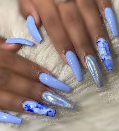 Holographic Nail Designs, Acrylic Nails Natural, Blue Acrylic Nails, Her Nails, Pink Acrylic, Summer Acrylic Nails, Nails Desing, Holographic Nails, Nailed It