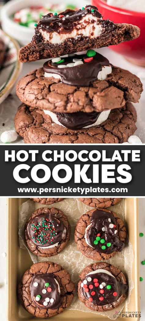 Hot Coco Crumble Cookie Recipe, Christmas Coal Oreo, Vegan Chocolate Crinkle Cookies, Hot Cocoa Marshmallow Cookies, Hot Chocolate Scones, Hot Chocolate Christmas Cookies, Cocoa Puffs Recipes, Things To Do With Marshmallows, White Chocolate Christmas Cookies