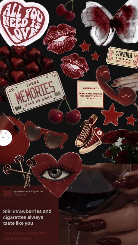 Cherry red wallpaper, mood board Cherry Asthetic Picture, Valentine Mood Board, Rot Aesthetic Wallpaper, Red Astethics Wallpaper, Dark Cherry Wallpaper, Cherry Lockscreen, Black Cherry Aesthetic, Cherry Wallpaper Aesthetic Iphone, Cherry Red Aesthetic Wallpaper