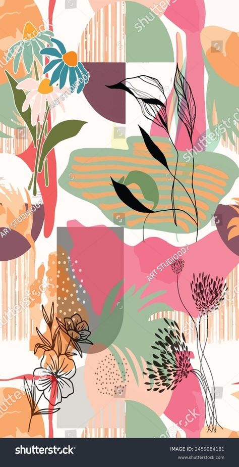 Colorful Flowers Pattern Lined Art Design Stock Illustration 2459984181 | Shutterstock Lined Art, Abstract Print Pattern, Allover Flower, Floral Abstract Pattern, Print Scarf Design, Fabric Print Design, Allover Design, Print Design Art, Paisley Art