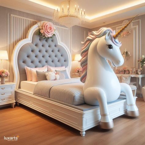 Unicorn Inspired Bed 🦄🛏️✨ #UnicornDreams #MagicalSlumber #EnchantingComfort Drift into a world of enchantment with the Unicorn Inspired Bed. Featuring whimsical details, pastel colors, and perhaps even a unicorn horn-shaped headboard, this bed transforms your bedroom into a realm of fantasy and dreams. Elevate your sleep experience with the Unicorn Inspired Bed, where every night is filled with magic and wonder. 🌈🌟💤 https://luxarts.net/unicorn-inspired-bed/ Original Beds, Unicorn Bedroom Ideas, Unicorn Bed, Unicorn House, Creative Beds, Unicorn Bedding, Unicorn Bedroom, Whimsical Accessories, Butter Balls