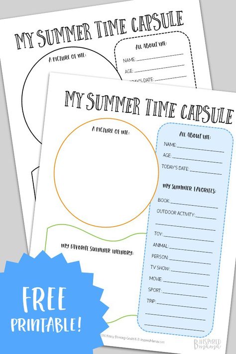 Summer Time Capsule Printable for Capturing Kids Summer Memories and #FamilyFreezeTime - at B-Inspired Mama (sponsored) Summer Time Capsule, Beginning Of School Year, Summer Suppers, Frozen Kids, Homeschool Freebies, Elementary Learning, Summer Fun For Kids, Printables For Kids, Summer Learning