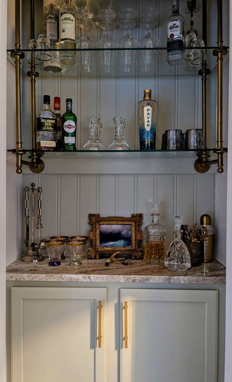 Home Dry Bar Converted From Small Closet Design Mark Velasquez Tiny Bars Small Spaces, Turning A Closet Into A Bar, Bar Closet Ideas, Small Wall Bar, Closet Into Bar, Closet Turned Into Bar, Home Mini Bar Ideas, Home Dry Bar, Small Dry Bar Ideas