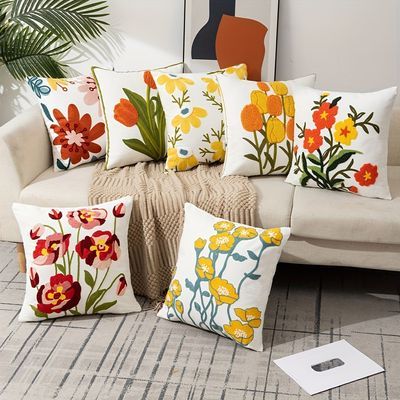 Vehicle Decor, Simple Sofa, Handmade Cushion Covers, Embroidered Throw Pillows, Sofa Pillow Covers, Flower Throw Pillows, Chair Sofa, Embroidered Cushions, Flower Pillow