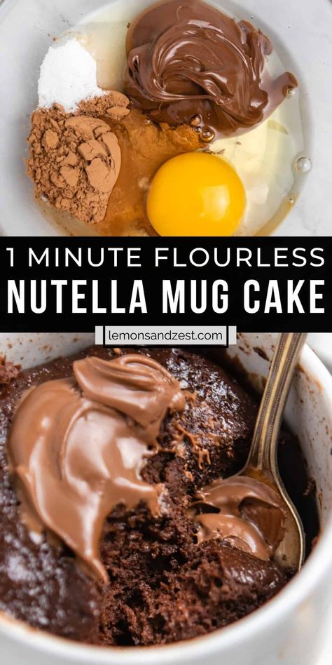 Flourless Single Serve Desserts, Mug Cake Recipe No Flour, Super Easy Single Serve Desserts, Single Serve Nutella Desserts, 5 Minute Recipes Desserts, Fit Waffle Mug Cake, Mug Cake Nutella Microwave, Mug Cake Recipe Nutella, Single Serving Chocolate Cake