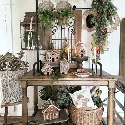 SWEET COTTAGE CHRISTMAS | Shop Sales Events Antique Farmhouse Island Display, Farmhouse Old, Holly House, Metal Embellishments, Pine Island, Cottage Christmas, Versatile Furniture, Display Unit, Work Station