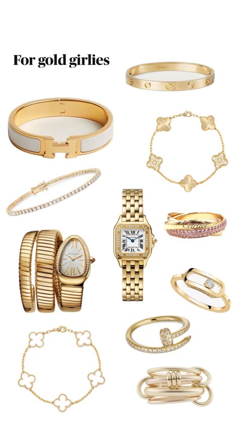 #gold #goldjewellery #cartier #bvlgari #vancleef Christmas Wishlist Jewelry, Jewelry Gold Aesthetic, Bday Wishlist Ideas, Xoxo Jewelry, Jewelry Closet, Dope Jewelry Accessories, Preppy Jewelry, Wrist Jewelry, Luxe Jewelry