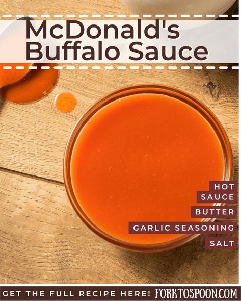 Spicy Buffalo Sauce, Mcdonalds Recipes, Burger Sauces Recipe, Buffalo Sauce Recipe, Jalapeno Sauce, Homemade Buffalo Sauce, French Fries Recipe, Tangy Bbq Sauce, Homemade Cookbook