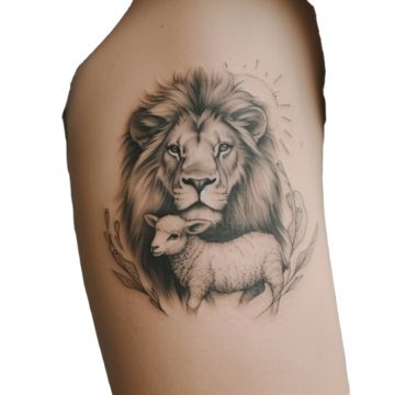 Lamb Lion Tattoo, Daniel Lions Den Tattoo, Shepherds Crook Tattoo, Lion Lamb And Dove Tattoo, Lion Of Judah Lamb Of God Tattoo, Lion Lamb Dove Tattoo, Half Lion Half Jesus Face Tattoo, Lamb And Lion Tattoo, Christian Lamb Tattoo