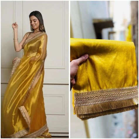 Bollywood Collection🌼 Banarasi Tissue Silk Saree with Heavy Lace Work Plain blouse With Lace Border *Rs -: 1600 + Shipping* Excellent quality Can be customised in any Colours We Bring Only Most Unique Collection For you🛍️ Plain Saree With Heavy Border, Plain Saree With Lace Border, Plain Tissue Sarees, Silk Saree With Lace Border, Plain Saree With Border, Saree Lace Border, Plain Saree With Heavy Blouse, Tissue Silk Saree, Dresses Traditional