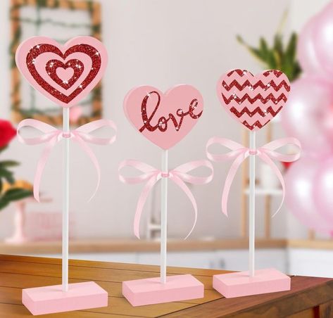 3 Pieces Valentines Day Tiered Tray Decor Set, Wooden Heart Valentines Day Table Decor, Pink Valentines Day Decorations for Home Tables (Pink) Valentines Day Table Decor, Valentines Day Decorations For Home, Pink Heart Crafts, Valentines Day Tiered Tray Decor, Artificial Flower Wedding Bouquets, Valentines Day Table, Heart Shaped Valentines, Heart Valentines, Decorations For Home