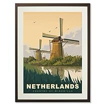 Netherlands Drawing, Amsterdam Windmills, Netherlands Poster, Country Poster, Vintage Airline Posters, Tourism Poster, Stickers Art, Vintage Poster Design, Poster City