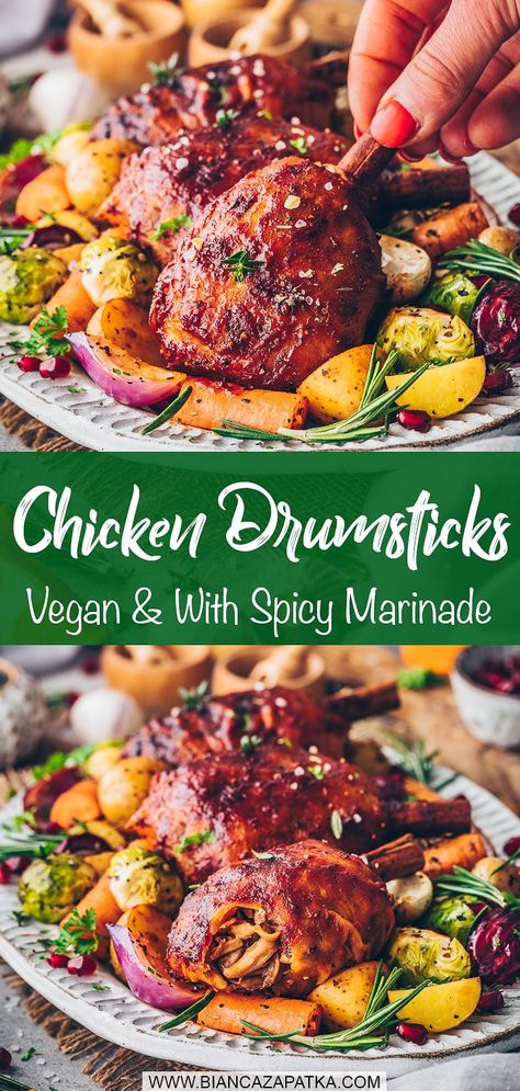 Vegan Drumsticks Recipe, Meatless Chicken, Vegan Christmas Dinner, Jackfruit Recipes, Chicken Leg Recipes, Vegetarian Chicken, Bathroom Tips, Vegan Chicken, Vegan Cafe