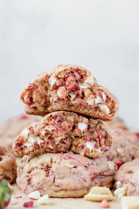 Levain Strawberry Cookies, Flavored Baking Chips, 7 Up Cookies, Strawberry Macadamia Cookies, Popular Cookie Flavors, Levain Cookie Flavors, Gourmet Drop Cookies, Desserts That Go With Hibachi, Levian Cookies Recipe