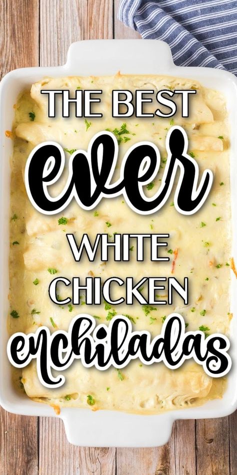 Easy White Chicken Enchiladas Easy White Chicken Enchiladas, Easy Chicken Enchilada Recipe, Chicken Enchiladas Recipe, White Chicken Enchiladas, Creamy Chicken Enchiladas, Chicken Enchiladas Easy, Enchiladas Recipe, Chicken Enchilada Recipe, Mexican Food Recipes Easy