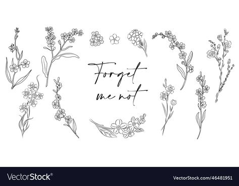 Forget Me Not Line Art, Forget Me Not Flower Tattoo Black, Forget Me Not Tattoo Black And White, Forget Me Not Flower Tattoo, Design For Tattoo, Forget Me Not Tattoo, Tattoo Jewelry, Wreath Tattoo, Flower Line Art