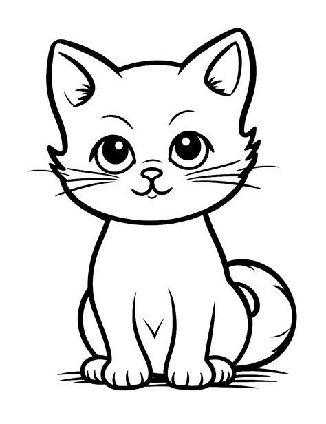 Cats Pictures Cute, Cat Worksheets For Preschool, Coloring Animals For Kids, Kids Animal Drawing, Coloring For Kids Free Printables, Simple Colouring Pages For Kids, Outline Drawings For Kids, How To Draw A Cute Cat, Animal Simple Drawing