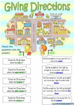 Giving direction Language: English Grade/level: High school School subject: English as a Second Language (ESL) Main content: Giving Directions Other contents: Vocabulary Telling Direction Worksheet, Follow The Directions Worksheet, Directions Worksheet For Kids, Giving Directions Worksheet, Direction Vocabulary English, Map Worksheets, English Teaching Materials, Give Directions, English Fun