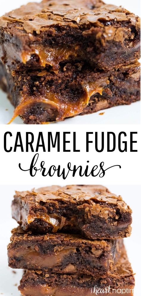 Chocolate Fudge Caramel Brownies - Easy to make brownies that are loaded with chocolate chips and layers of gooey caramel. Rich, chewy and simply amazing! #chocolate #chocolaterecipes #caramel #brownies #browniesrecipe #baking #bakingrecipes #easy #easydessert #desserts #dessertrecipes #dessertideas #recipes #iheartnaptime Brownies Caramel, Caramel Brownies Recipe, Fudge Caramel, Easy Chocolate Fudge, Smores Dessert, Resep Brownies, Gooey Caramel, Caramel Fudge, Brownie Desserts