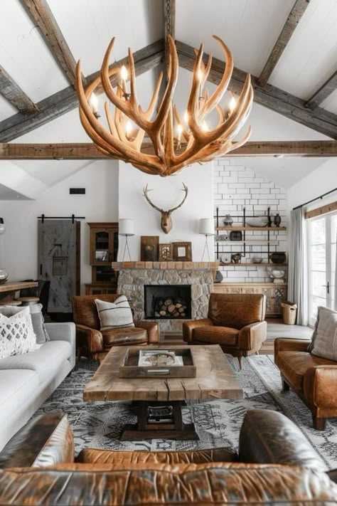 Mountain Home Living Room, Rustic Farmhouse Living Room Ideas, Modern Farmhouse Architecture, Modern Farmhouse Makeover, Rustic Lounge, Miners Cottage, Lodge Living Room, Colorado Cabin, House Moodboard