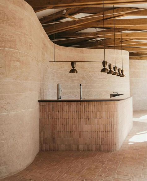 Wellness Center Design, Concrete Effect Paint, British Home, Custom Chandelier, Rammed Earth, Interiors Magazine, Earth Homes, Small Hotel, Brno