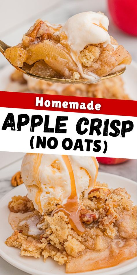 Apple Crisp Without Oats Apple Crisp Recipe Easy No Oats, Easy Apple Crisp No Oats, No Oatmeal Apple Crisp, Low Sodium Apple Crisp, Easy Delish Desserts, Apple Crisp Using Canned Pie Filling, Recipes With Honey Crisp Apples, Easy Fresh Apple Recipes, Oat Free Apple Crisp