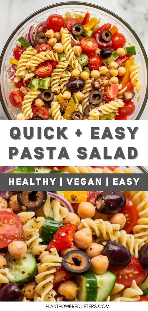 Are you looking for an easy vegan pasta salad recipe? Look no further! This healthy pasta salad can be added to your list of vegan pasta recipes, and vegan lunch or dinner recipes. It fits any time of the day! Easy Healthy Pasta Salad, Quick Vegan Pasta, Easy Healthy Pasta, Pasta Salad Vegan, Easy Vegan Pasta, Healthy Vegan Pasta, Veg Dinner Recipes, Vegetarian Pasta Salad, Summer Pasta Salad Recipes