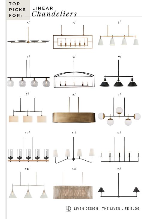 Top Picks for Linear Chandeliers — LIVEN DESIGN Traditional Modern Dining Room, Chandelier Woven, Chandelier Dining Room Farmhouse, Chandelier Dining Room Modern, Chandelier Interior Design, Island Lighting Farmhouse, Linear Chandelier Dining Room, Chandelier With Shades, Traditional Kitchen Lighting