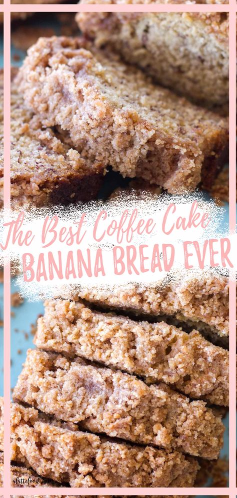 slices of banana bread with crumb cake topping Coffee Cake Banana Bread, Cake Banana Bread, Cake Banana, Banana Bread Recipe Moist, 8x8 Pan, Easy Banana Bread Recipe, Best Banana Bread, Banana Bread Recipe, Bread Recipes Sweet