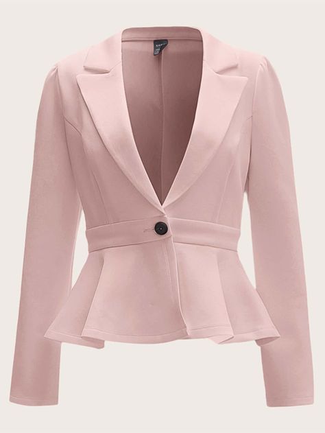 SHEIN Clasi Notched Collar Single Button Peplum BlazerI discovered amazing products on SHEIN.com, come check them out! Short Coats For Women Blazers, Simple Jackets For Women, Model Blazer, Womens Blazer Coat, Women Blazers, Peplum Blazer, Women Suits, Cute Coats, Blazer Jackets For Women