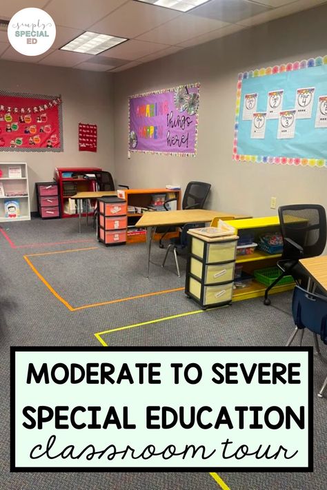 Special Need Classroom Ideas, Organizing Worksheets Classroom, Small Space Classroom Ideas, Preschool Administration Office, Classroom Separation Ideas, Classroom Stations Setup, Sped Room Decorations, Self Contained Room Set Up, Low Incidence Classroom Setup