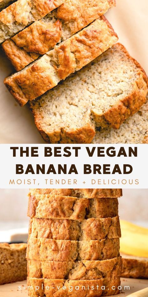 This ‘tried and true’, classic vegan banana bread recipe is moist, healthy, and so easy to make. It’s egg & dairy free, has an oil-free option, and is the best banana bread ever! #veganbananabread #bananabread Best Vegan Banana Bread, Banana Bread Easy, Vegan Banana Bread Easy, Resep Vegan, Dairy Free Baking, Vegan Baking Recipes, Bread Easy, Vegan Banana Bread, Vegan Bread