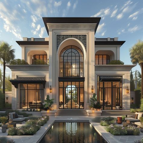 House Design Classic Modern, Luxury Dream Homes Exterior, Gorgeous House Exterior, External Home Design, Dream House Exterior Modern Luxury, Modern French Chateau Exterior, Mansion Exterior Design, Dream Home Design Exterior, House Exterior Luxury